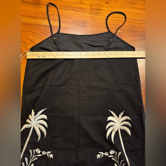 Calypso St. Barth Black Linen Blend Sundress Embroidered Palm Trees Sz L - NEW - Picture 11 of 12